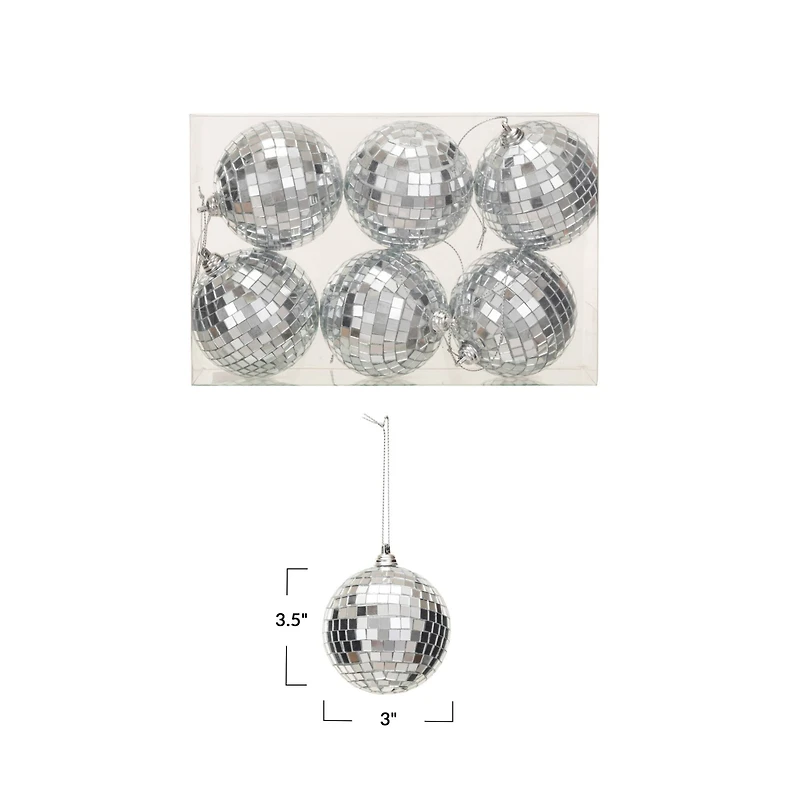 Hello Honey® 6 Pack 3.5" Silver Glass & Foam Disco Ball Ornaments