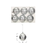 Hello Honey® 6 Pack 3.5" Silver Glass & Foam Disco Ball Ornaments