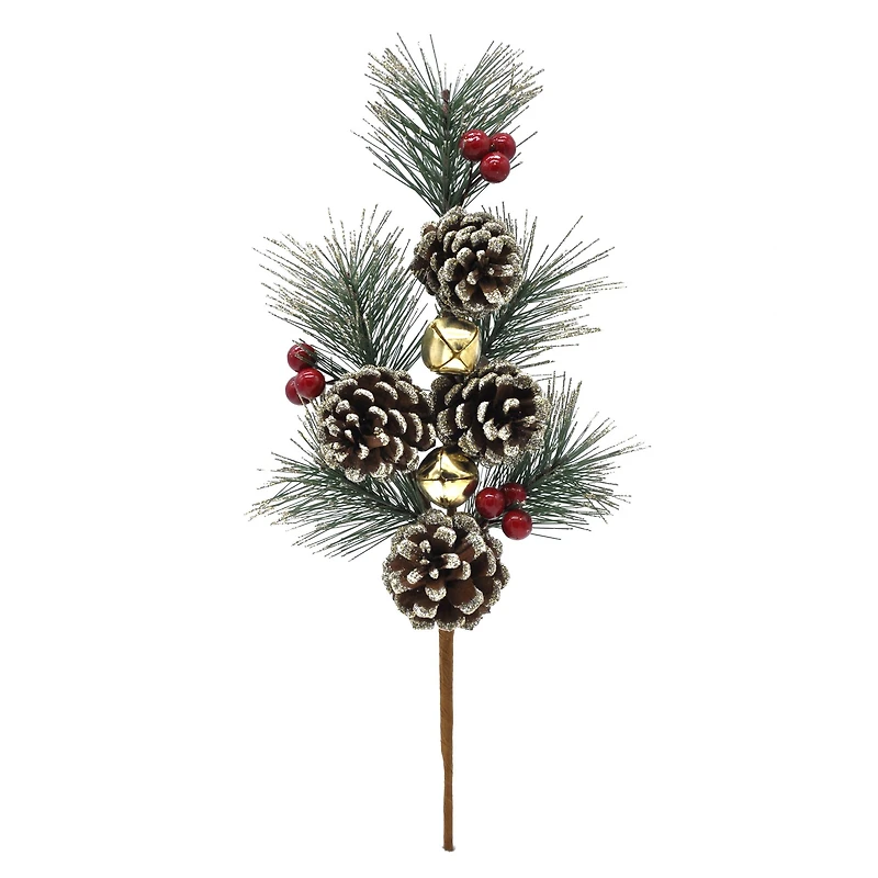13" Snowy Pine, Red Berry, Pinecone and Gold Bell Pick by Ashland®
