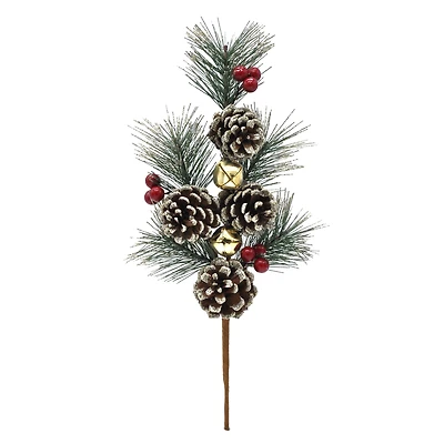 13" Snowy Pine, Red Berry, Pinecone and Gold Bell Pick by Ashland®