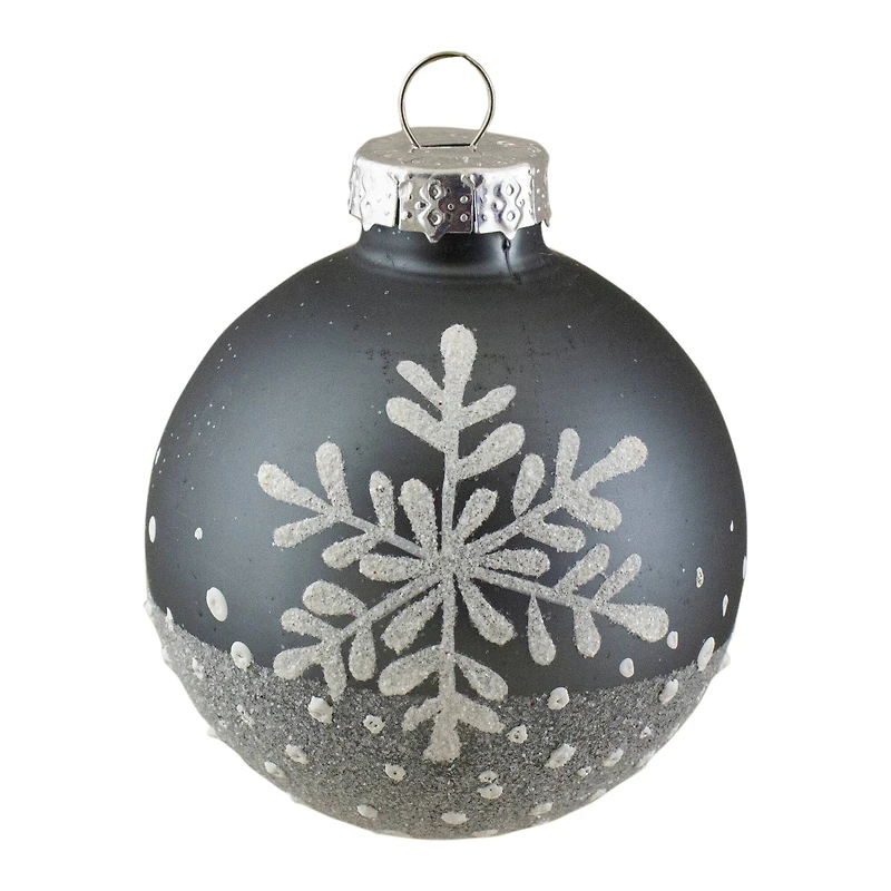 6ct. 4" Gray & White Snowflake Glass Ball Ornaments
