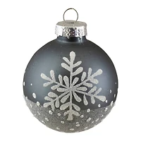 6ct. 4" Gray & White Snowflake Glass Ball Ornaments