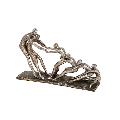 13" Silver Polystone Modern Tug of War Sculpture