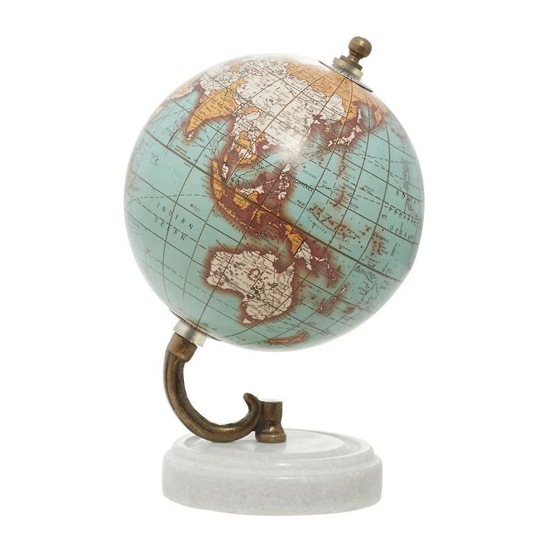 8" Aquamarine Marble & Wood Modern Globe