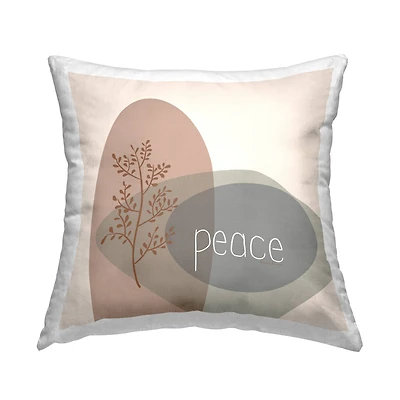 Stupell Industries Peace Sentiment Plant Stem Boho Abstract Shapes Throw Pillow 18" x 18"