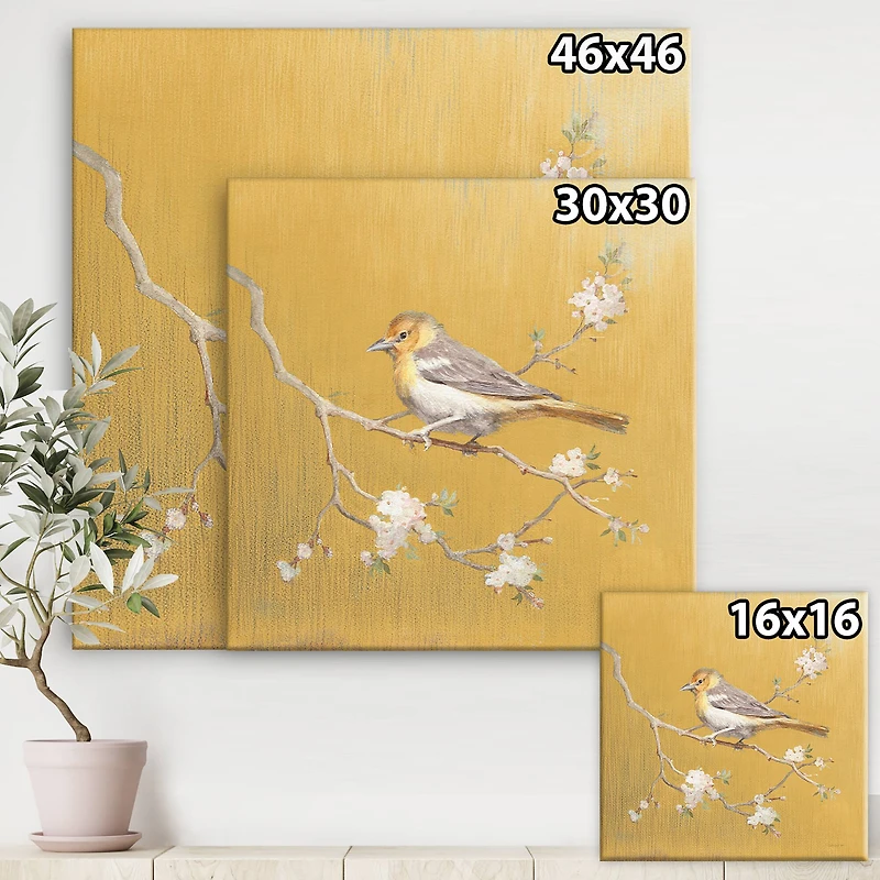 Designart - Gold Bird on Blossoms I