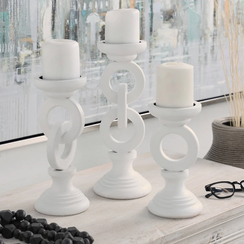 White Chain Link Candle Holder Set