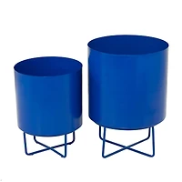 Blue Metal Modern Planter, Set of 2" 16", 13"