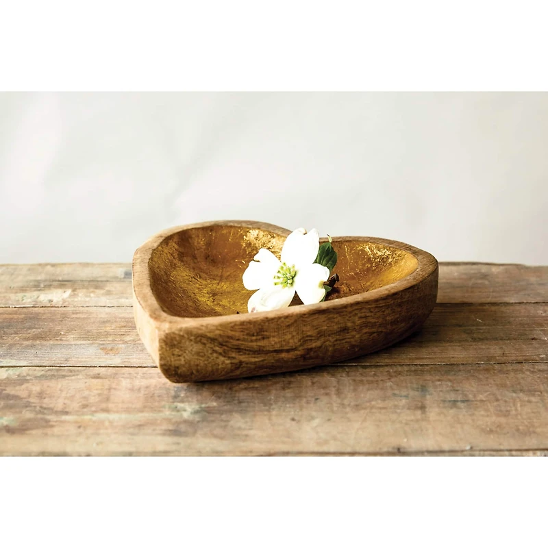 Hello Honey® 8" Mango Wood Heart Tray with Gold Leaf Interior