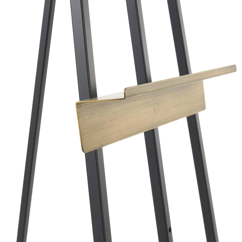 56.25" Black Metal Painter's Inspired 3-Tier Display Easel with Gold Accents