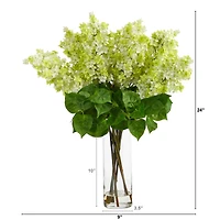 24" Artificial Lilac Arrangement with Cylinder Glass Vase