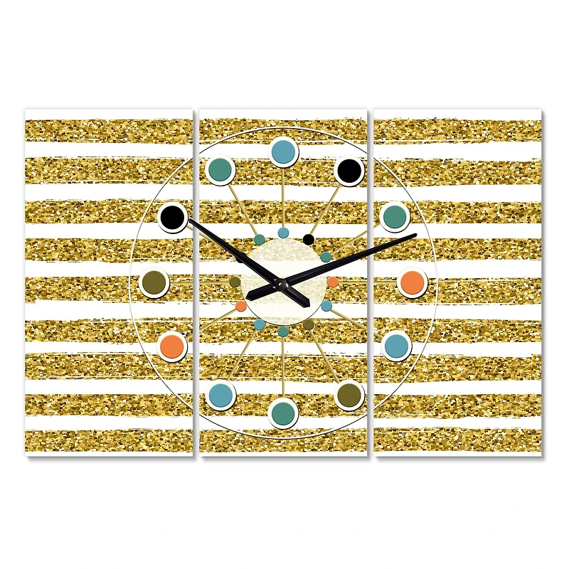 Designart 'Golden Horizontal Lines Oversized Mid-Century Modern Multipanel Wall Clock