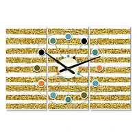 Designart 'Golden Horizontal Lines Oversized Mid-Century Modern Multipanel Wall Clock