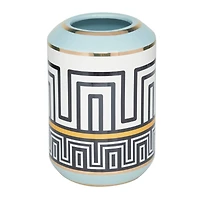 Teal Stoneware Modern Vase, 9" x 6" x 6"