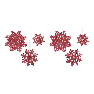 Red Paper Snowflake Ornament Set