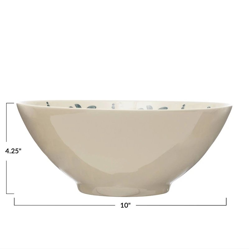 Hello Honey® Cream & Blue Patterned Hand Stamped Stoneware Bowl Set