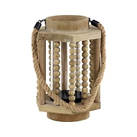 11" Light Brown Recycled Wood Candle Holder Lantern