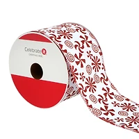 3.5" x 30ft. Red & White Peppermint Wired Glitter Ribbon by Celebrate It®