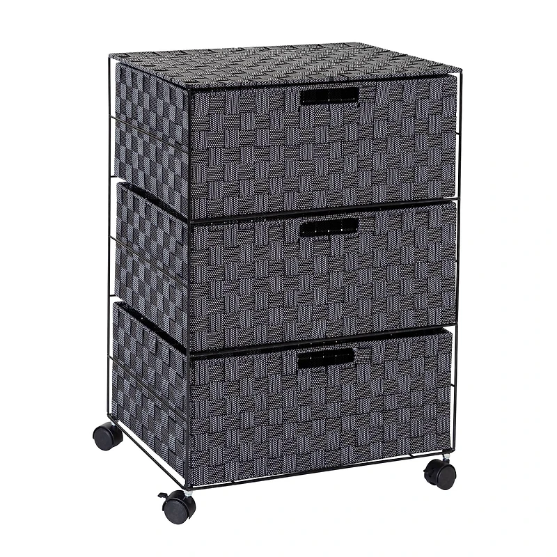 Honey Can Do 26" Black Three-Drawer Woven Home Office Organizer with Wheels