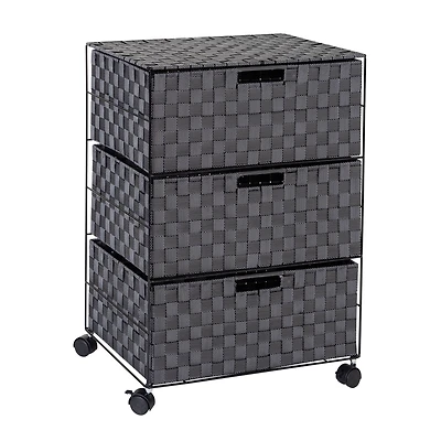 Honey Can Do 26" Black Three-Drawer Woven Home Office Organizer with Wheels