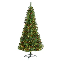 7ft. Pre-Lit Flat Back Montreal Mountain Pine Artificial Christmas Tree, White LED Lights