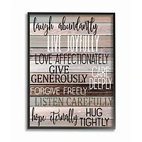 Stupell Industries Live Joyfully Phrases on Wood Grain Brown Tan Teal in Frame Wall Art