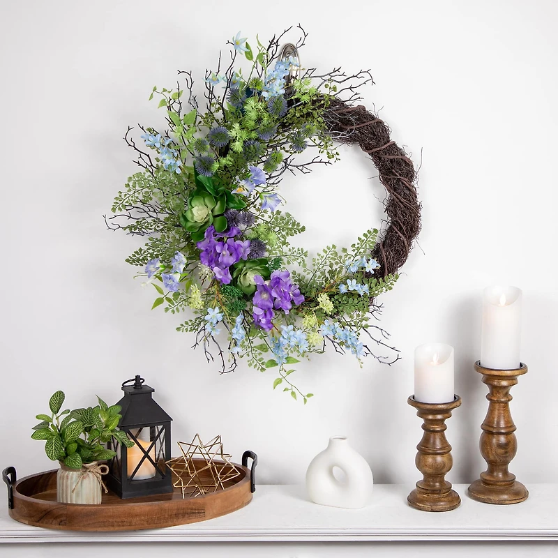 24" Mixed Wild Flowers & Twig Wreath