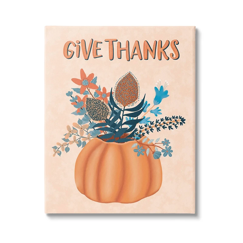Stupell Industries Give Thanks Fall Botanical Blooms Canvas Wall Art