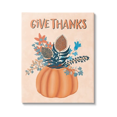 Stupell Industries Give Thanks Fall Botanical Blooms Canvas Wall Art