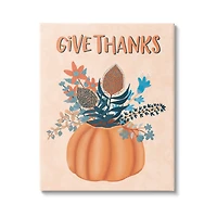 Stupell Industries Give Thanks Fall Botanical Blooms Canvas Wall Art
