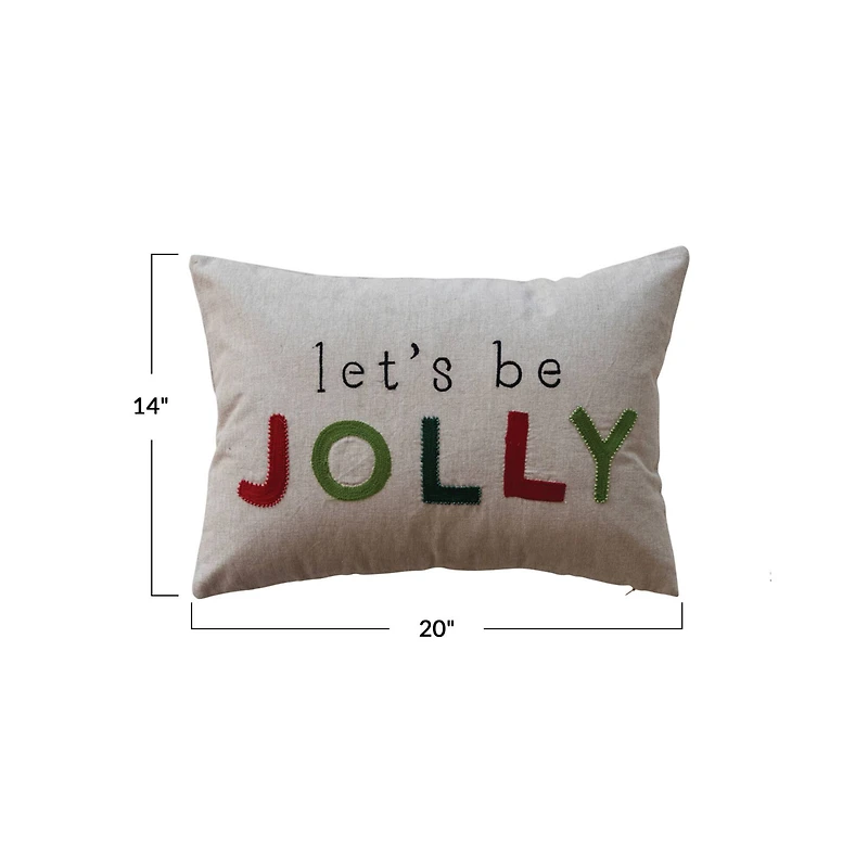 Hello Honey® 20" x 14" Let's Be Jolly Cotton Chambray Lumbar Pillow with Embroidery & Beads