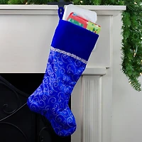 20.5" Blue & Silver Glitter Filigree Swirls Stocking