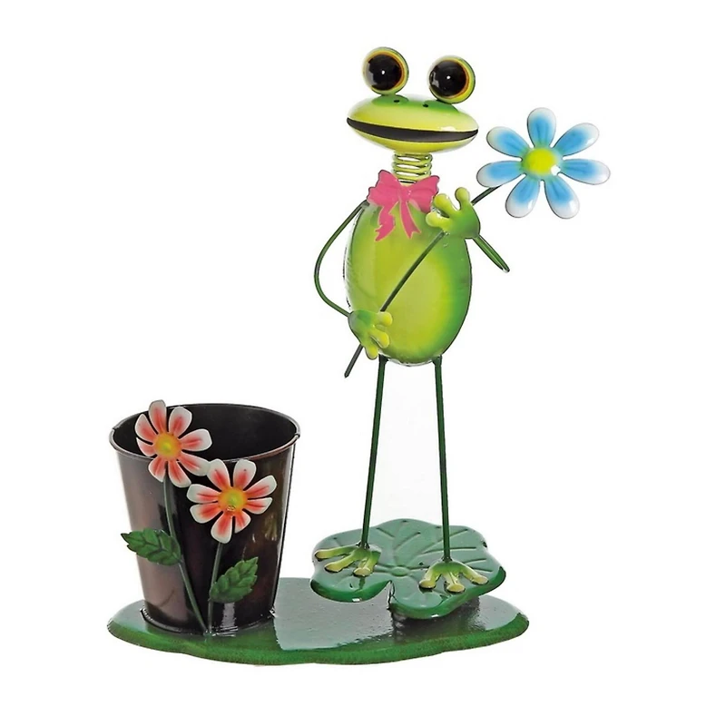 15" Frog With Flowers on a Lily Pad Spring Outdoor Planter