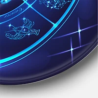 Designart - Neon Deep Blue Horoscope Circle With Zodiac Signs