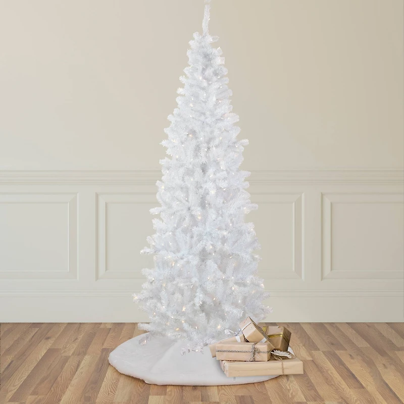6.5ft. Pre-Lit White Georgian Pine Pencil Artificial Christmas Tree, Warm White LED Lights