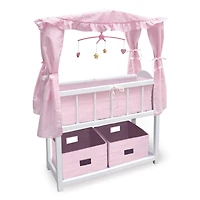 Badger Basket Pink & White Canopy Doll Crib with Baskets, Bedding & Mobile