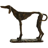 14" Bronze Polystone Distressed Slim Frame Dog Sculpture with Gold Accents