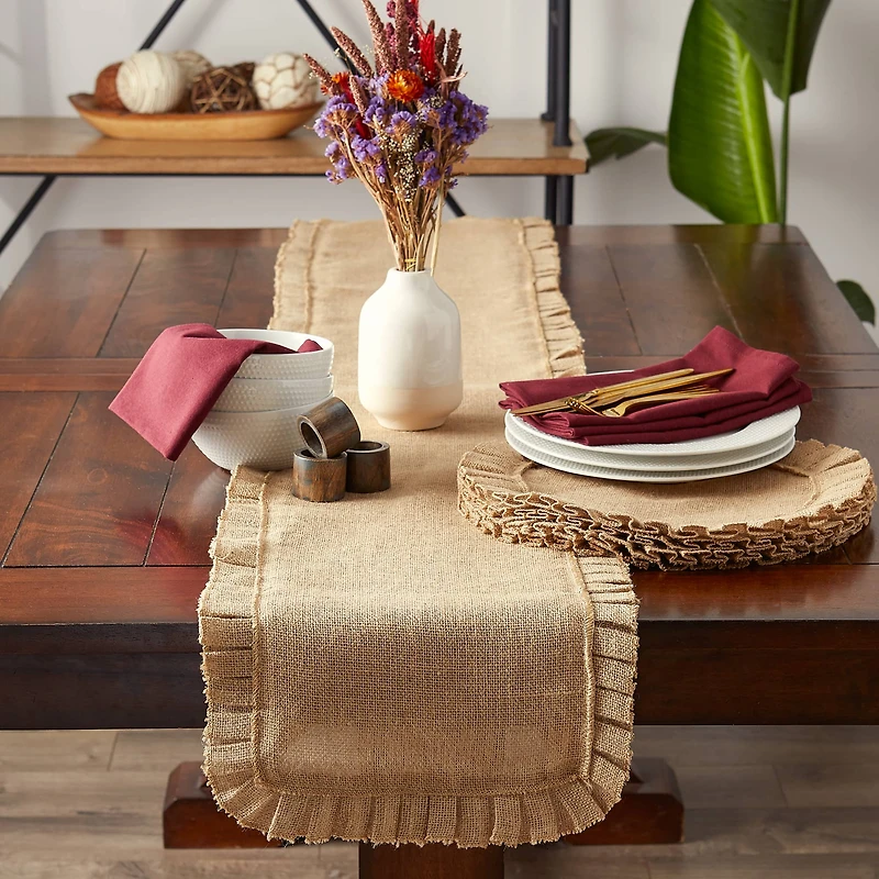 DII® Natural Ruffle Trim Jute Table Runner, 14x108 inch