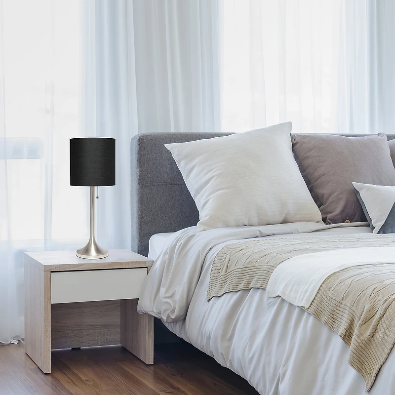 Simple Designs 21.5" Tapered Brushed Nickel Table Lamp with Fabric Drum Shade