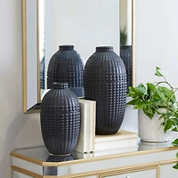 Set of 2" Black Stoneware Contemporary Vase 16", 12"