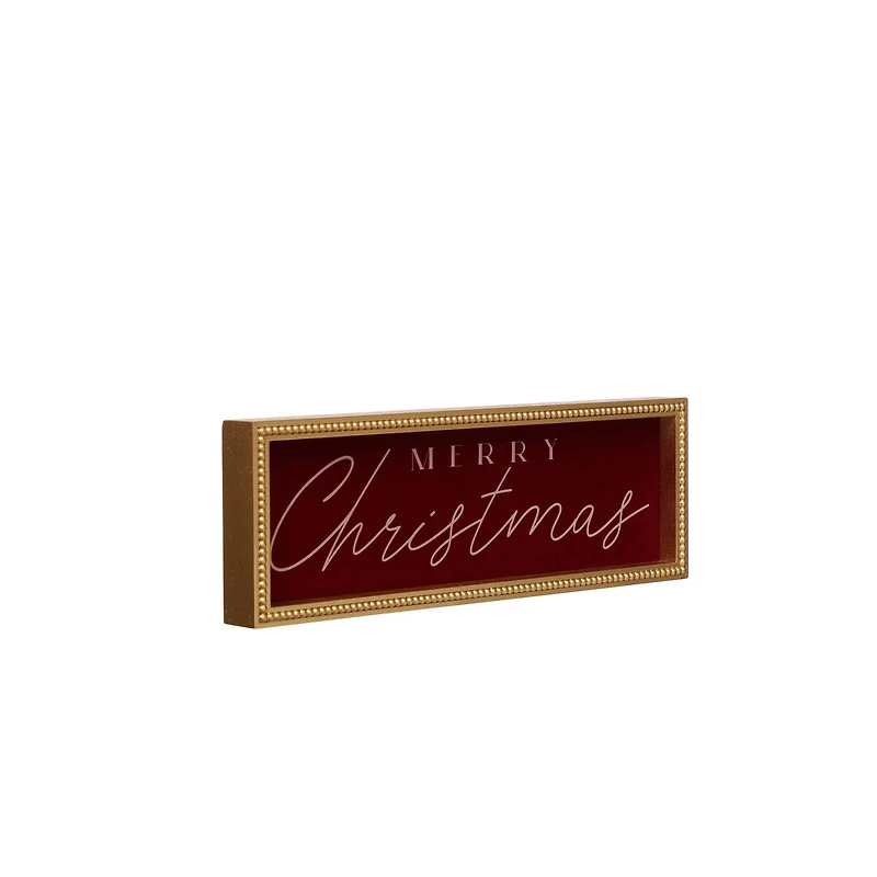 18" Cranberry & Gold Merry Christmas Velvet Tabletop Décor by Ashland®
