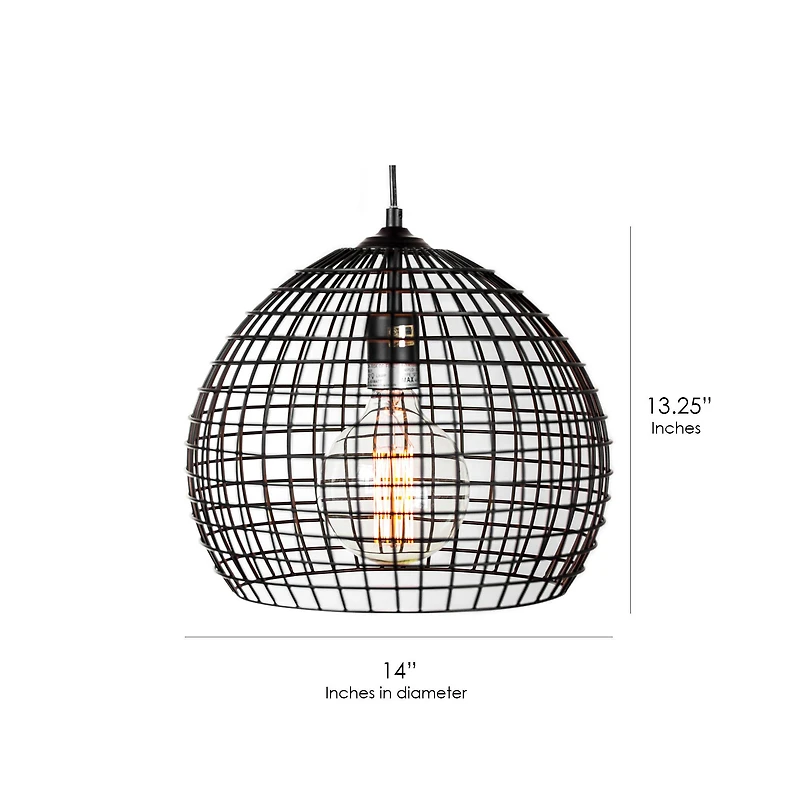13" Industrial Style Caged Metal Pendant Lamp with Edison Bulb