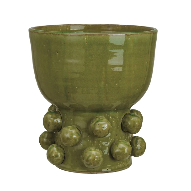 Hello Honey® 12.25" Green Round Terra-cotta Hobnail Footed Vase