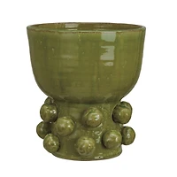 Hello Honey® 12.25" Green Round Terra-cotta Hobnail Footed Vase