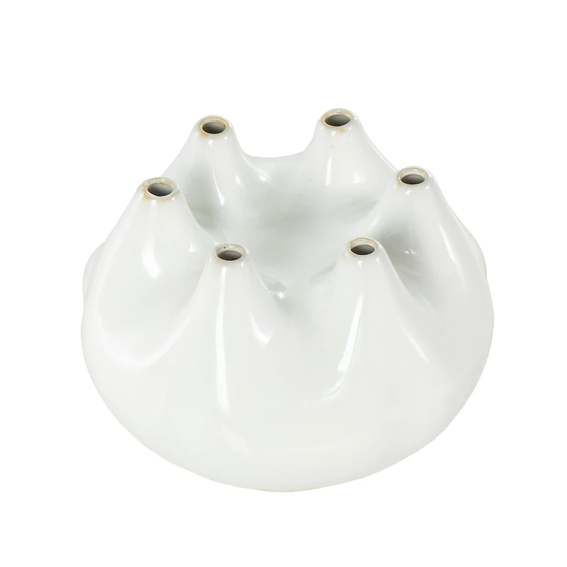 10" Wide White Multi Opening Ceramic Vase