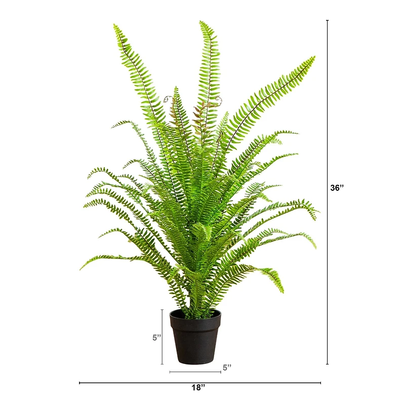 3ft. UV Resistant Artificial Boston Fern Potted Plant with Real Touch Leaves (Indoor/Outdoor)