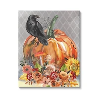 Stupell Industries Autumn Crow Pumpkin Botanicals Canvas Wall Art