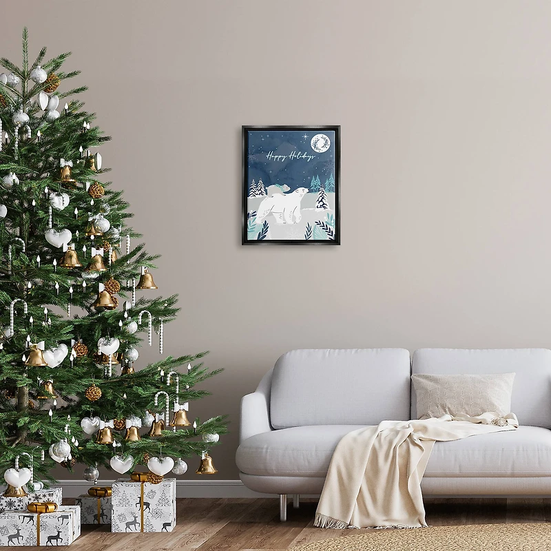 Stupell Industries Happy Holidays Winter Snow Bears Framed Floater Canvas Wall Art