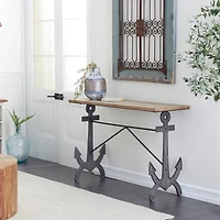 48" Brown Coastal Metal Console Table