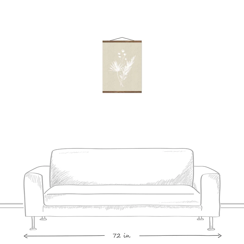 Boho Leaves Silhouette I Teak Hanging Canvas